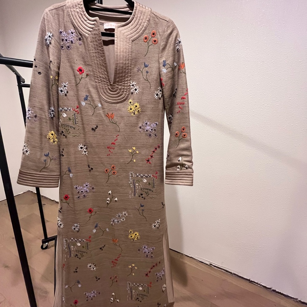 TORY BURCH Embroidered Silk-Floral Tunic Dress - xxs
